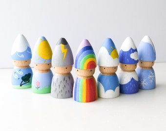 WEATHER Gnomes | Weather Peg Dolls Set | Wooden Figurines for Waldorf/Season Table