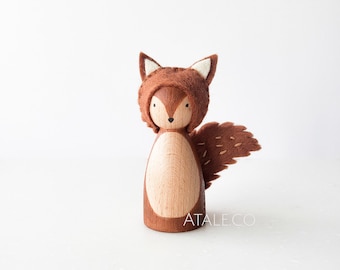 SQUIRREL Wooden Peg Doll | Animal Peg Doll | Felt Peg Doll