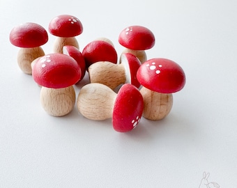 Set of 9 Handpainted Mushroom Peg Dolls | Pretend Play/Small World Play