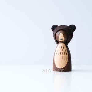 BEAR Wooden Peg Doll | Animal Peg Doll/Felt Peg Doll/Figurine/Decor/Woodland Play/Pretend Play