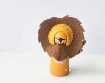 LION Wooden Peg Doll | Animal Peg Doll | Felt Peg Doll