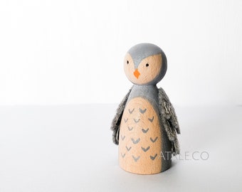 OWL Wooden Peg Doll | Animal Peg Doll | Felt Peg Doll