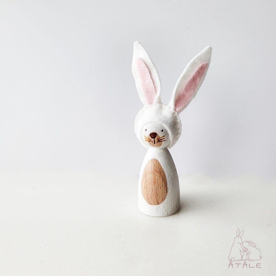 RABBIT Wooden Peg Doll | Animal Peg Doll/felt Peg Doll/figurine/decor ...