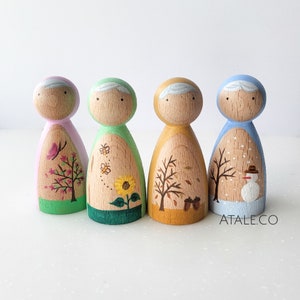 Season Peg Dolls Set | Spring/Summer/Autumn/Winter Fairies | Wooden Figurines for Waldorf/Season Table