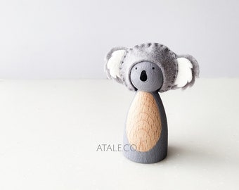 KOALA Wooden Peg Doll | Animal Peg Doll | Felt Peg Doll