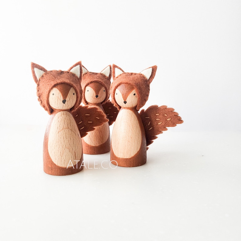 SQUIRREL Wooden Peg Doll Animal Peg Doll Felt Peg Doll image 3