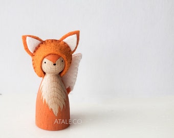 FOX Wooden Peg Doll | Animal Peg Doll | Felt Peg Doll