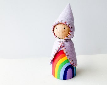 Big RAINBOW Gnome | Weather Rainbow Peg Dolls | Wooden Figurines for Waldorf/Season Table