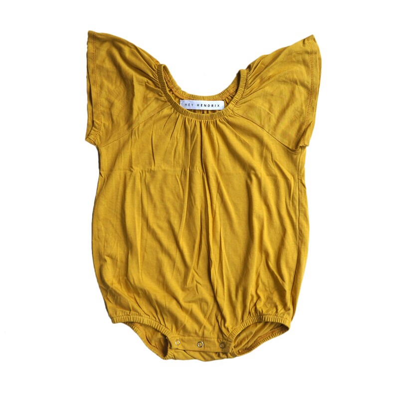 Mustard Baby Romper Kids Romper 3-6m Bubblesuit Frill Romper Girl Playsuit Bamboo Frillysuit Baby Shower Gift Coming Home Outfit