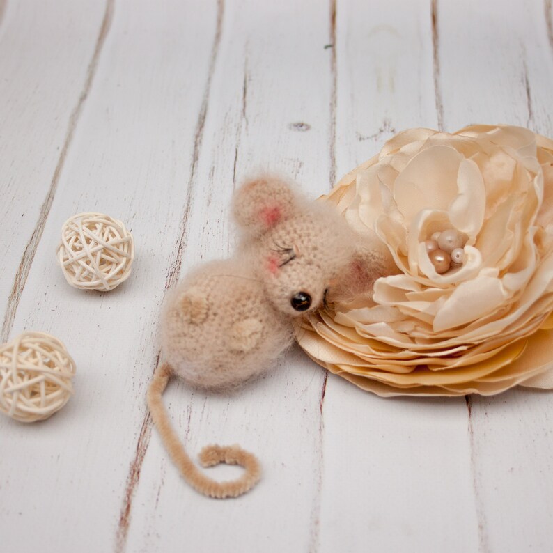 Mouse stuffed toy Fluffy sleeping mouse in nest Cuddle Etsy