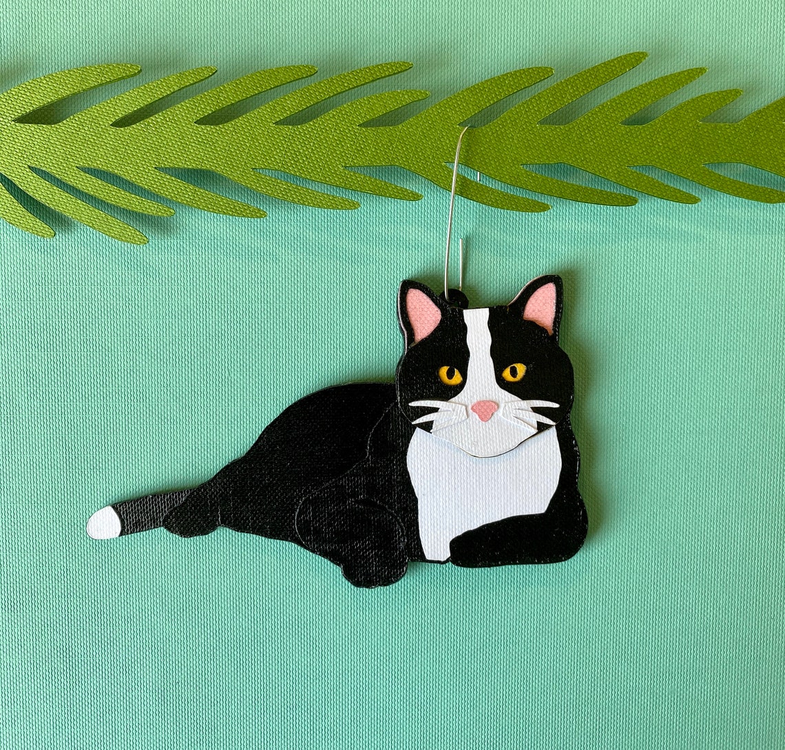Black And White Cat Christmas Ornament 