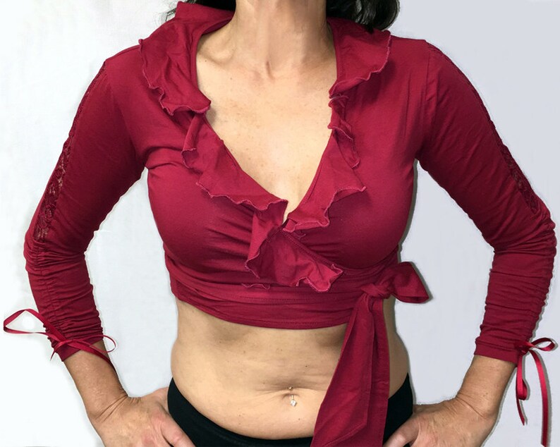 Ruffle Wrap Tie Top-Tribal Fusion Latin Salsa Tango Belly Dance Ballet Dancewear Cosplay Comic Con Pin Up SteamPunk Gothic
