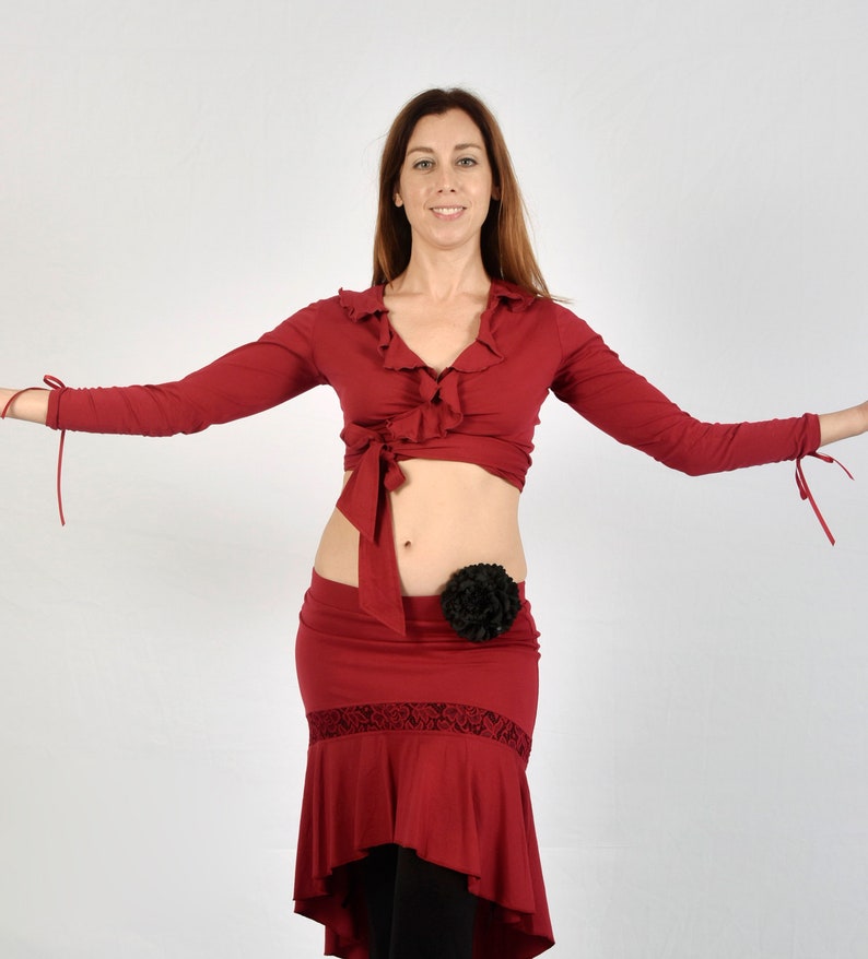 Ruffle Wrap Tie Top-Tribal Fusion Latin Salsa Tango Belly Dance Ballet Dancewear Cosplay Comic Con Pin Up SteamPunk Gothic