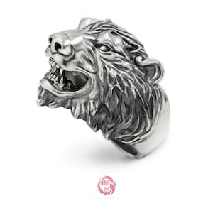 Oxidized Sterling Silver Bear Head Ring - Viking Mens Jewelry
