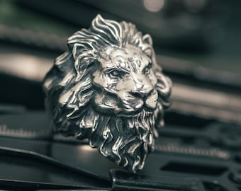 Anillo de León de Plata para Hombres, Anillo de Cabeza de León para Hombres, Anillo de Hombres Rey León, Anillo Oxidado para Hombres, Joyería Africana para Hombres, Anillos de León Zodiaco, Anillo de Regalo para Hombres