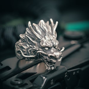 Dragon Ring Men Women, Chinese Dragon Ring, Japanese Dragon Ring Sterling Silver - Fantasy Dragon Ring - Dragon Jewelry  Oxidized Silver