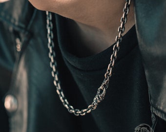 Sterling Silver Skull Clasp Necklace Chain - Aged Finish