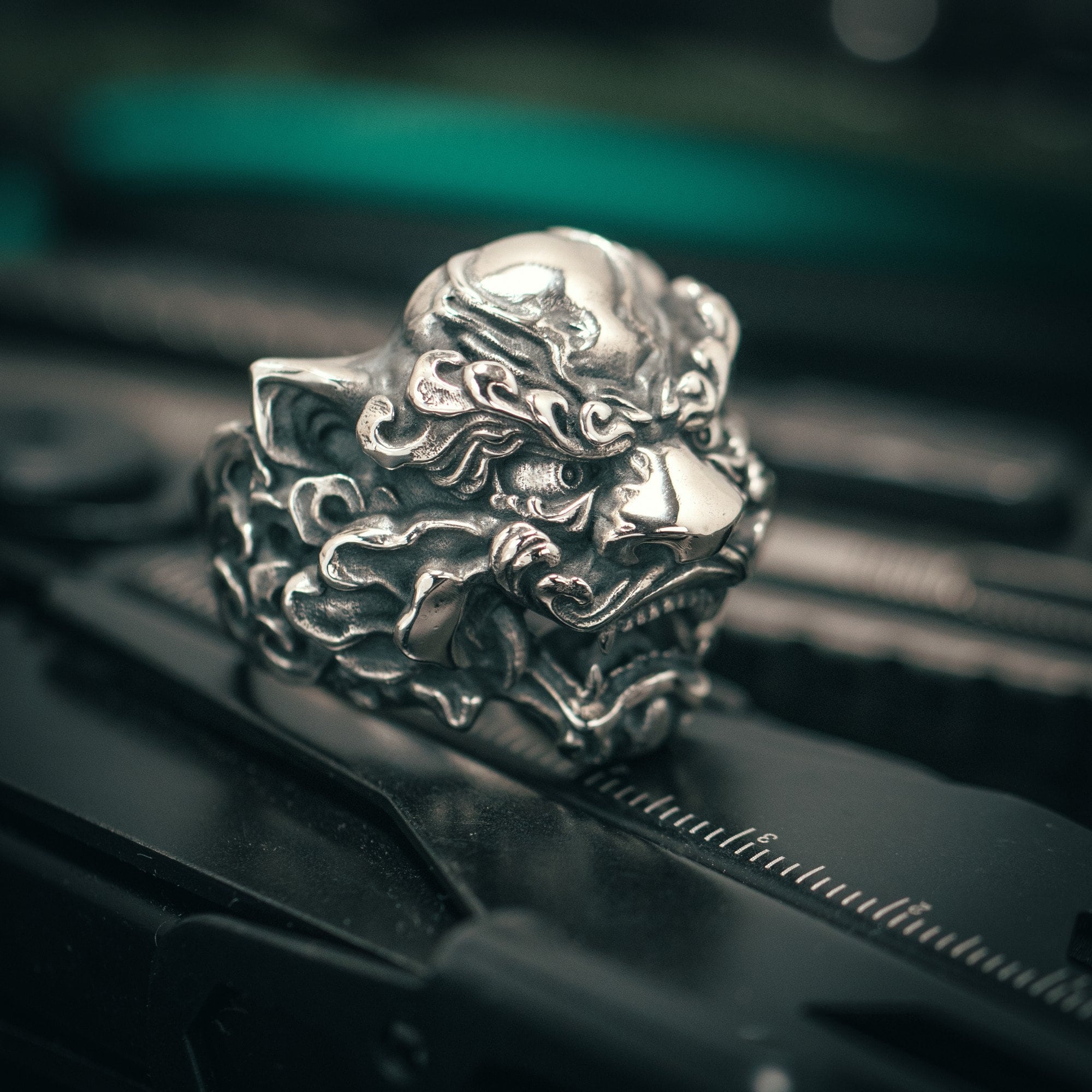 Silver Chinese Lion Ring Asian Foo Dog Handmade Silver Ring
