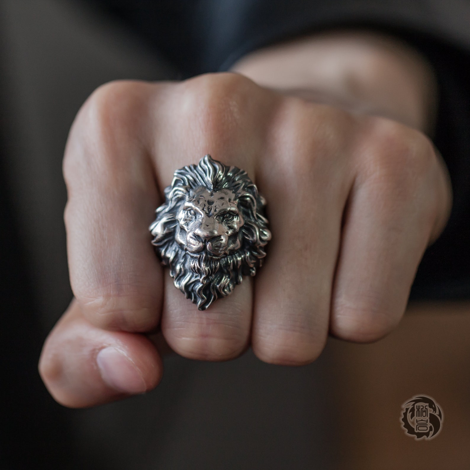 925 Sterling Silver Lion Ring – Chunky Statement Thumb Ring, Vintage Boho Style, UK Made