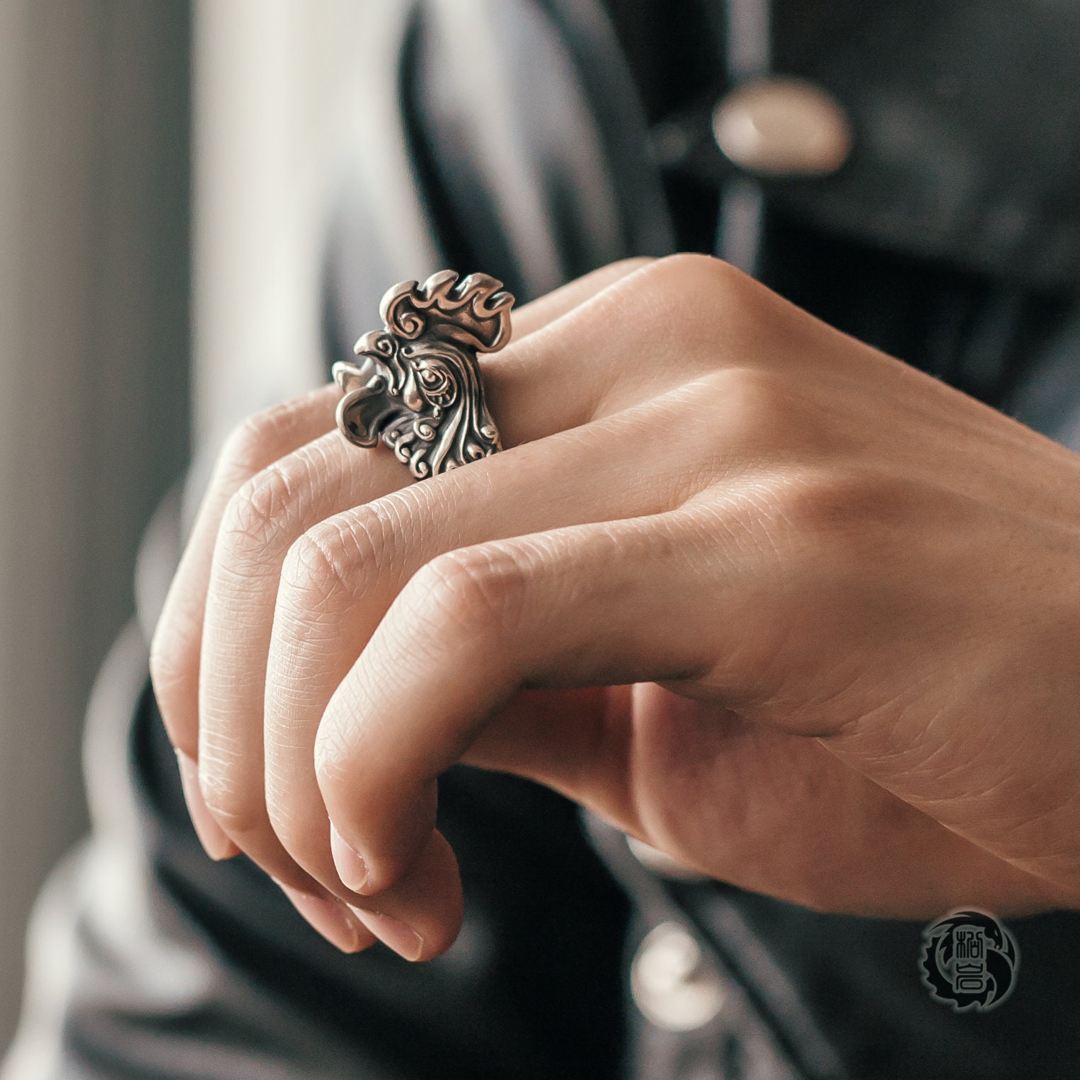 Silver Rooster Ring Aged Finishsterling Silver 925 Oxidized Etsy