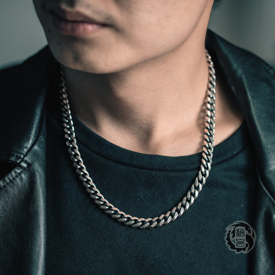 アクセサリー CURB CHAIN LONG NECKLACE Sterling Silver 925 Curb Chain Necklace - Aged Finish, 8mm