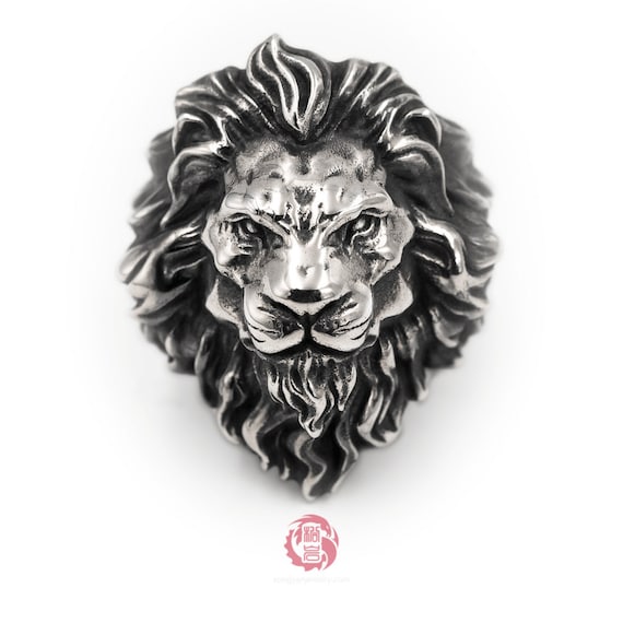 Silver Lion Ring Aged Finish Sterling Silver 925 Oxidized Etsy