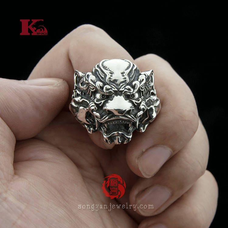 Silver Chinese Lion Ring Asian Foo Dog Handmade Silver Ring