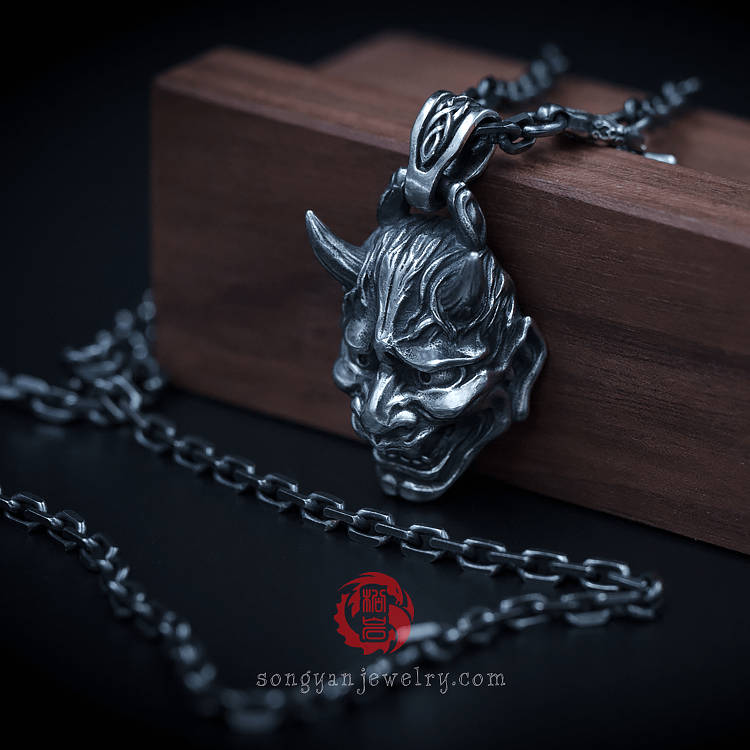 Oxidized Sterling Silver Hannya Mask Pendant Necklace - Etsy