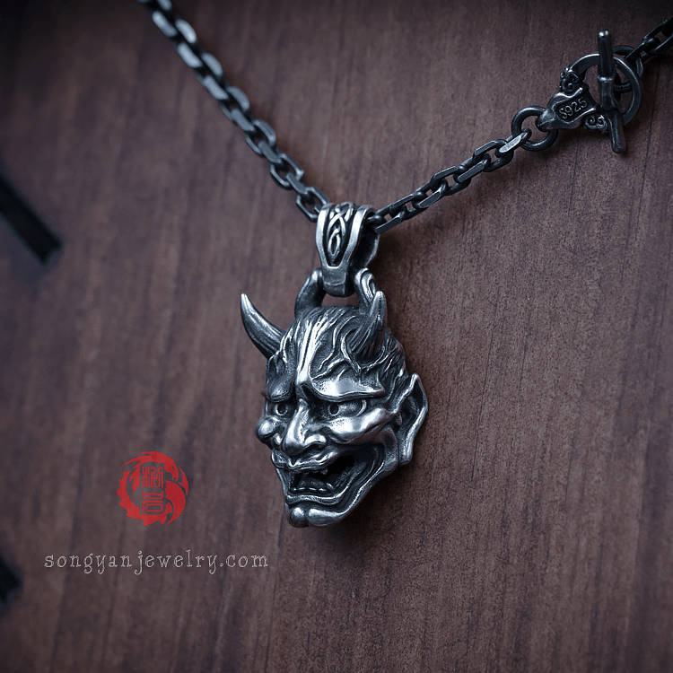 Oxidized Sterling Silver Hannya Mask Pendant Necklace - Etsy