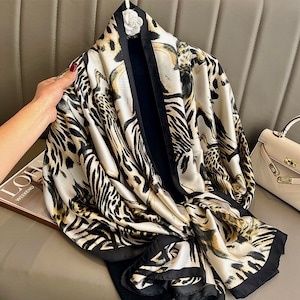 Stunning and vibrant animal print design, silk scarf. Personalised gift/Xmas box available. Great Mother's Day gift!