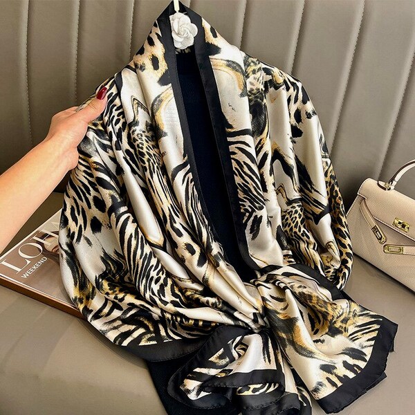 Stunning and vibrant animal print design, silk scarf. Personalised gift/Xmas box available. Great Mother's Day gift!