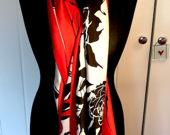 Luxurious soft silk scarf. Red roses designer theme. Great Mother's Day gift! Personalised gift/Xmas box available.