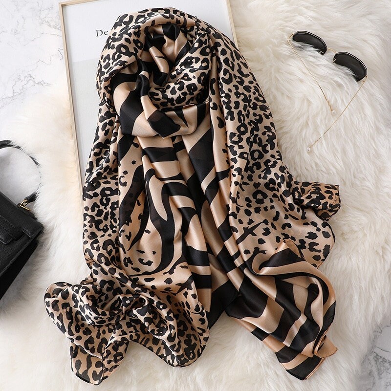 Luxurious Soft Silk Scarf. Vibrant Animal Print Design. 