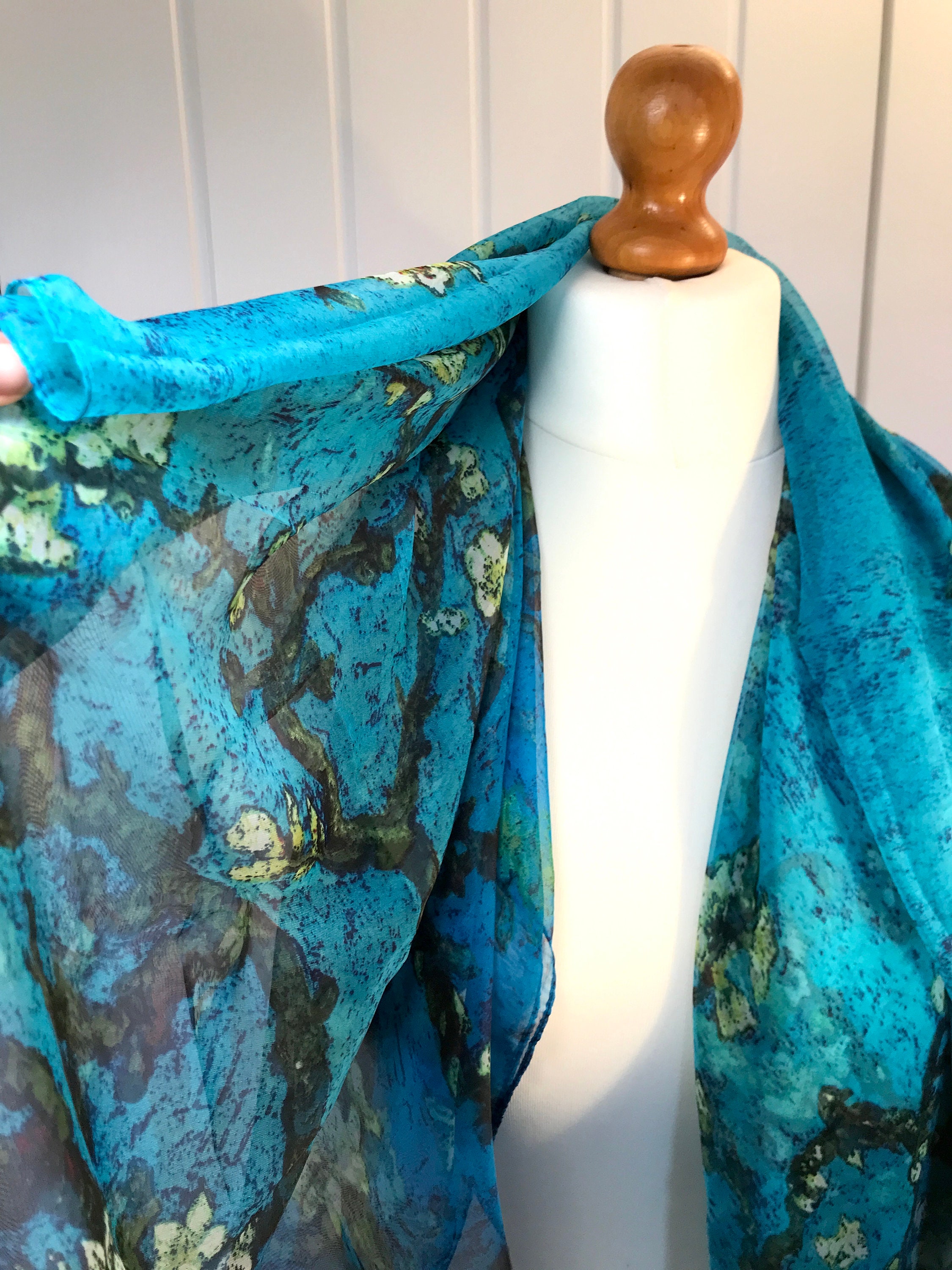 Gorgeous Delicate Silky Scarf Van Gogh's Turquoise - Etsy