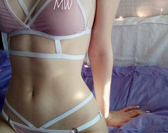 Ensemble soutien-gorge et culotte Haut brassière Bikini transparent transparent Ensemble de lingerie bordeaux Lingerie fait main