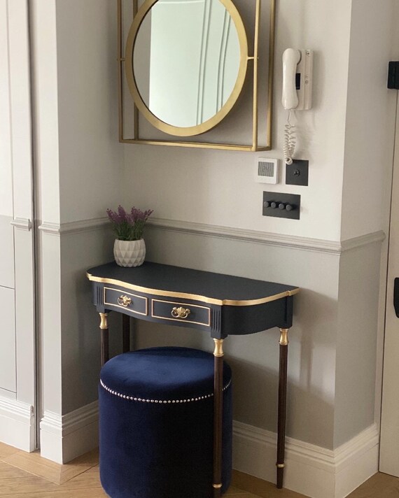 Vintage Blue and Gold Painted Table, Regency Style Console Table