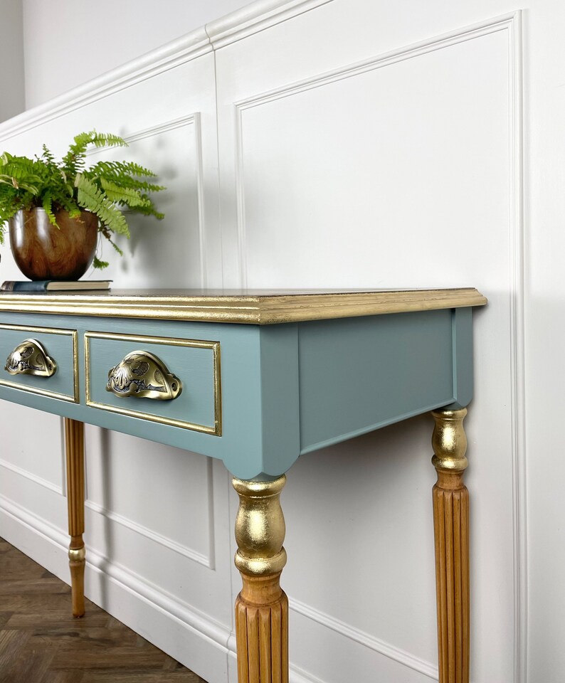 Vintage Green Painted Console Table Green and Gold Hallway Etsy UK