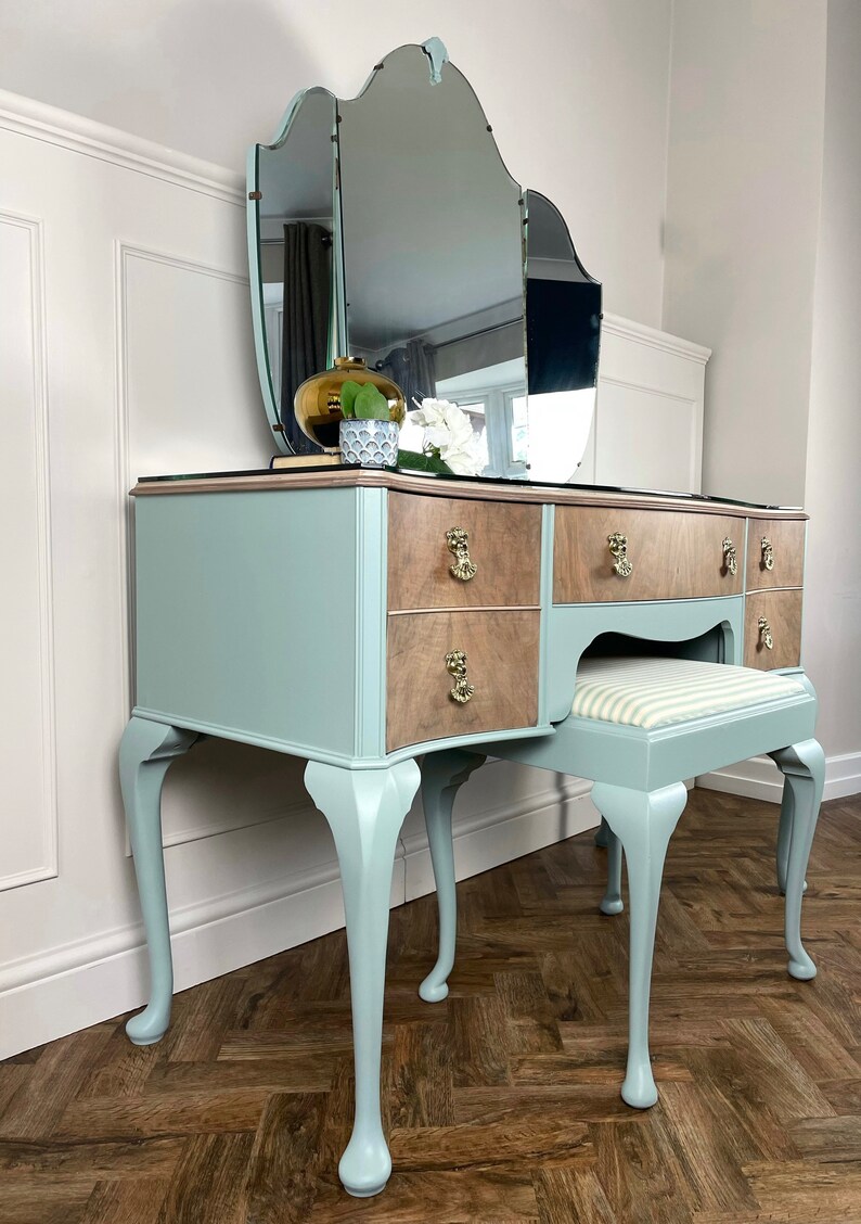 Vintage Blue Dressing Table Set 1940s Bedroom Furniture Etsy