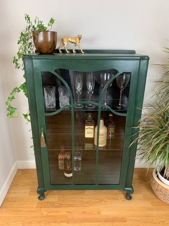 Vintage Green Painted Drinks Cabinet Display Cabinet Etsy