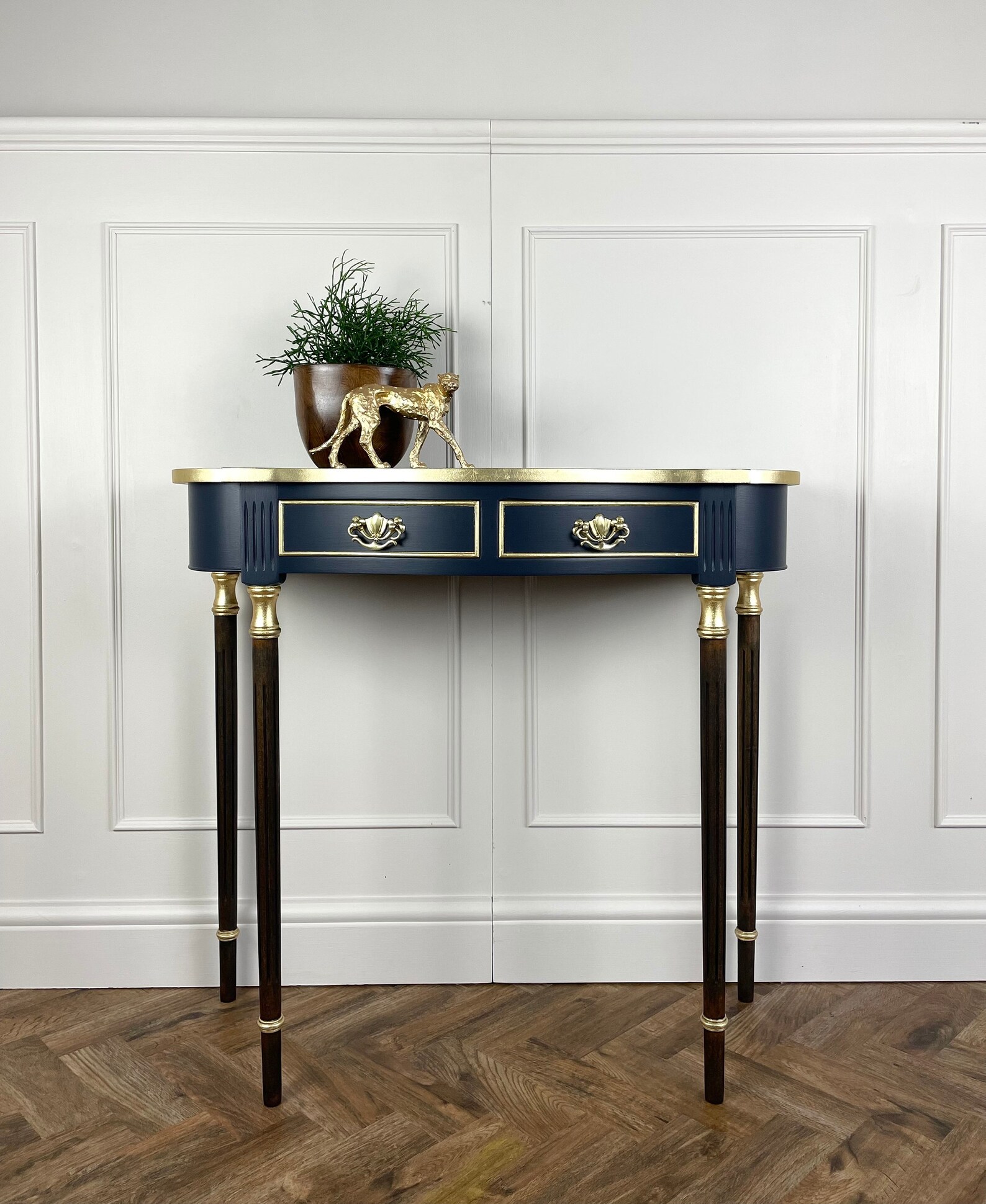 Vintage Blue and Gold Painted Table Regency Style Console Etsy