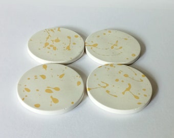 Lot de 4 sous verres en résine minérale, protection décorative de meuble, décoration minimaliste splash jaune ocre