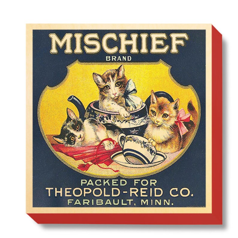 vintage crate label art mischief brand art print wooden