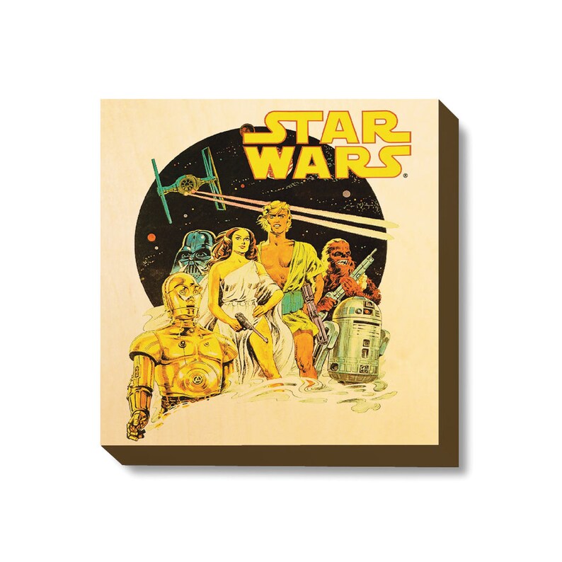 Vintage Star Wars poster Illustration art print wooden canvas art wood wall art by Grumpy Bulldog Design Works