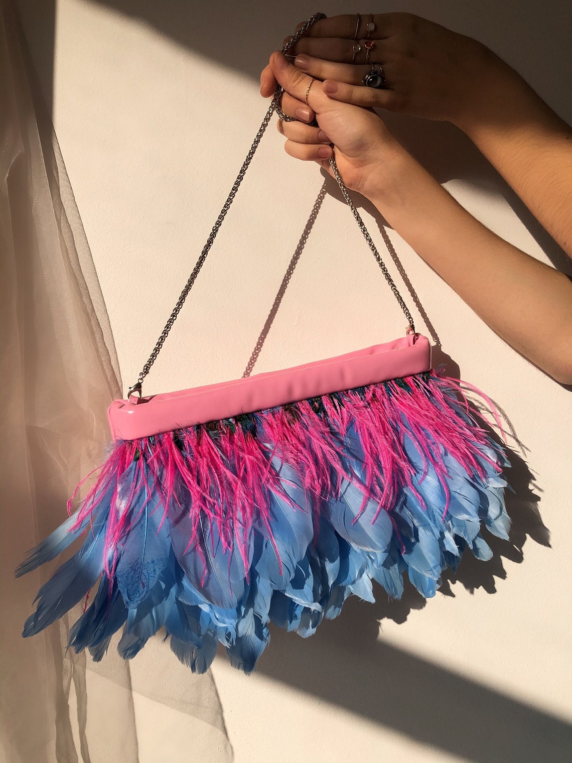 Ostrich feather tailored bag Feather bag prom bags bright Etsy