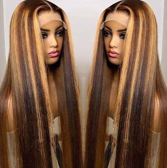 Caramel Brown With Blonde Highlights 160 Density REMY Human - Etsy Caramel Brown With Blonde Highlights 160 Density REMY Human - Etsy