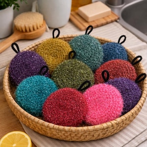 Lavette tawashi grattounette rallado de esponja de doble cara y algodón suave para lavar los platos sin rayarlo, accesorio cero desperdicio