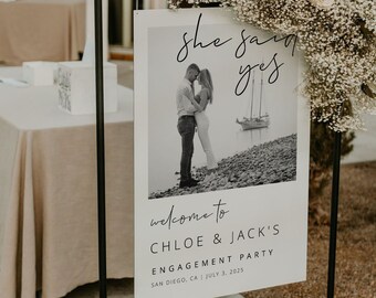 MINIMALIST | Engagement Party Welcome Sign Template, She Said Yes, Photo Welcome Poster, Modern Decorations, Portrait, Digital Download