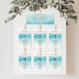 BEACH | Wedding Seating Chart Cards Template, Printable Ocean Décor, Digital Download