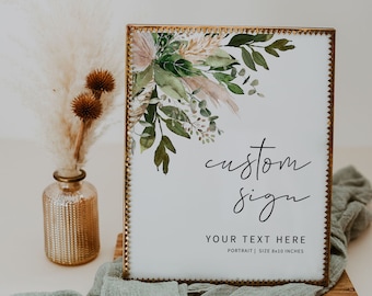 GREENERY | Custom Sign Template, Printable, Boho Wedding, Digital Download