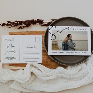 MINIMALIST | Save the Date Postcard With Photo, Template, Printable Card, Modern Invite, Digital Download
